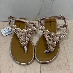 Girls Rampage Brianna Rose Gold Pearls Flowers Sandals Size 3